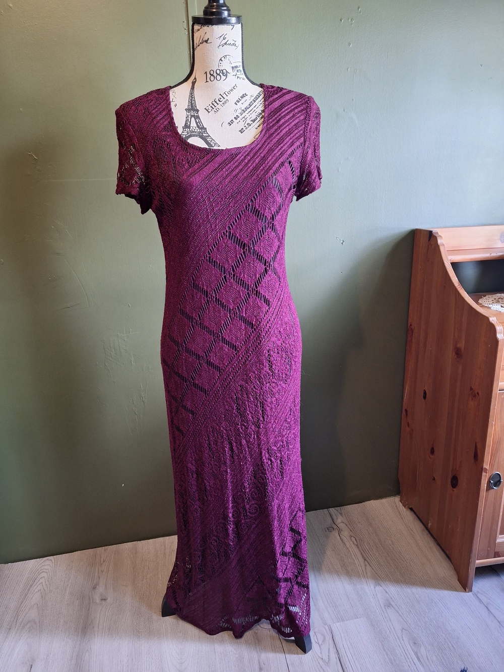 Vintage Knit Lace Maxi Dress in Plum